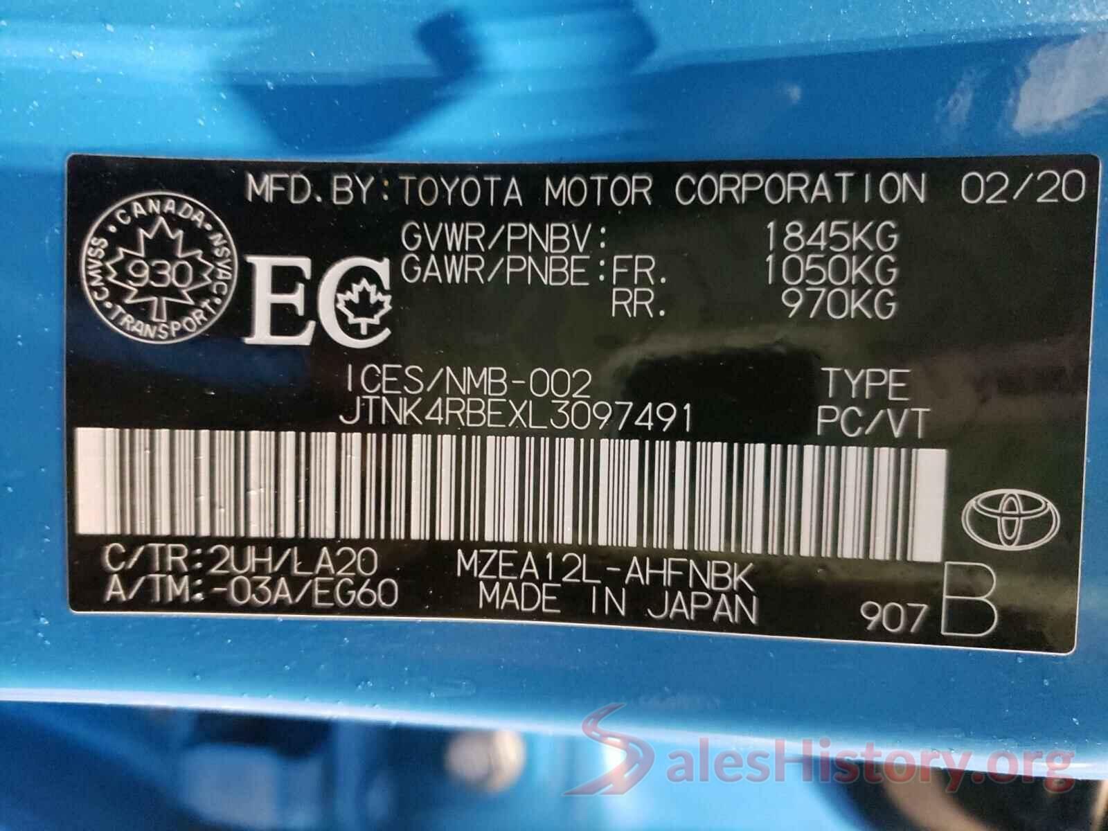 JTNK4RBEXL3097491 2020 TOYOTA COROLLA