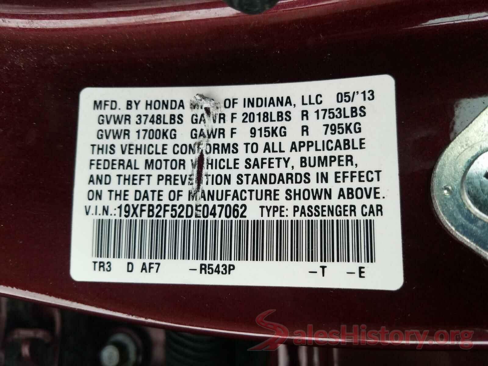 2HGFC2F79GH553156 2013 HONDA CIVIC