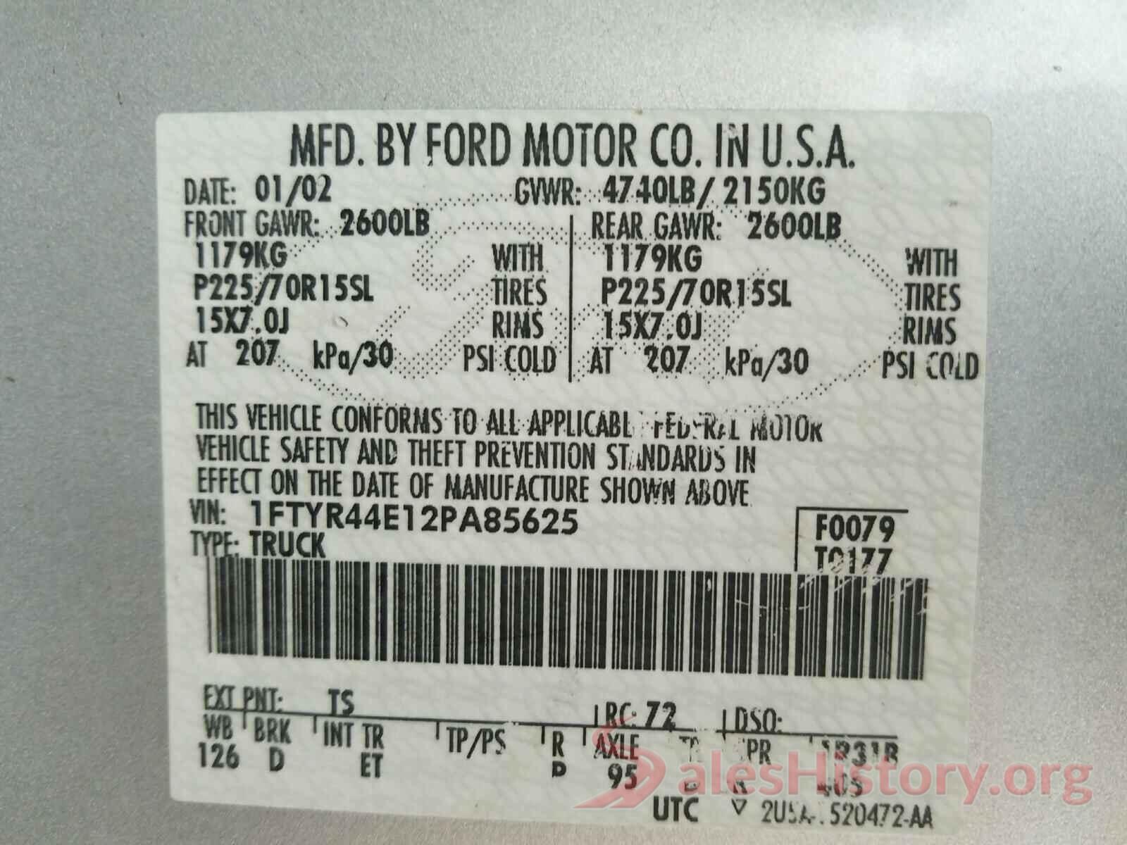 1HGCV1F3XMA004709 2002 FORD RANGER