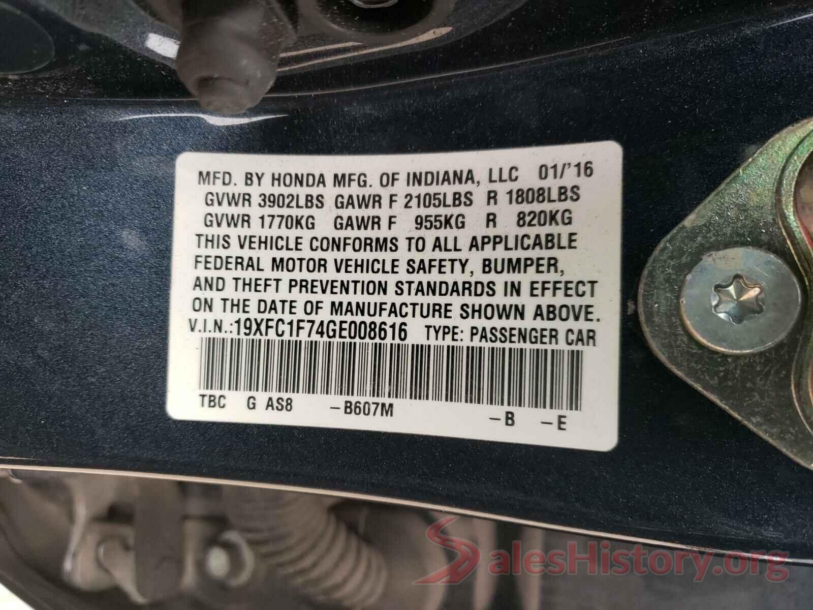 19XFC1F74GE008616 2016 HONDA CIVIC