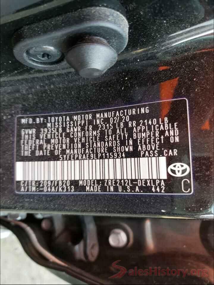 5YFEPRAE9LP115934 2020 TOYOTA COROLLA