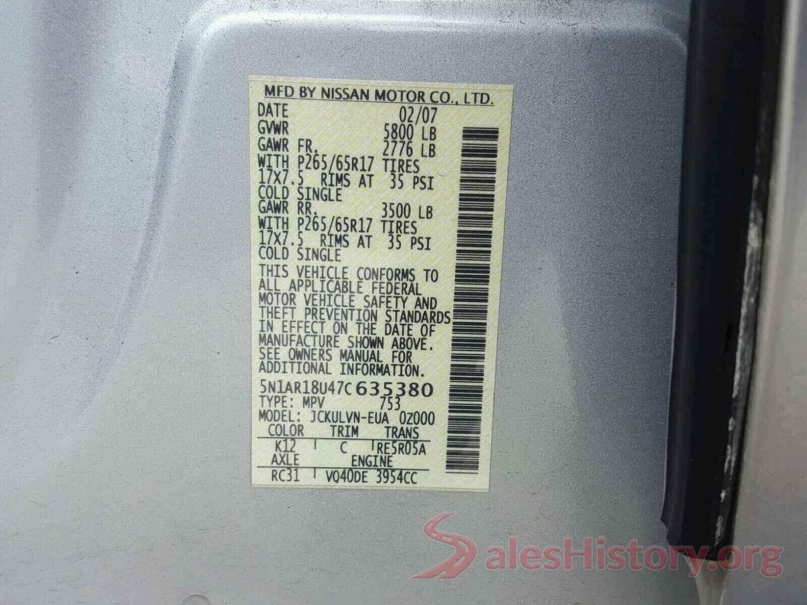 4T1BF1FK1HU357712 2007 NISSAN PATHFINDER