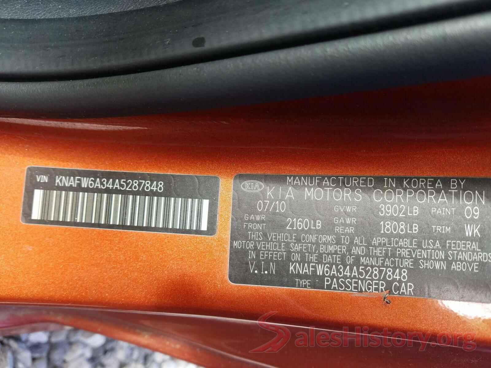 KNADM4A39H6015009 2010 KIA FORTE