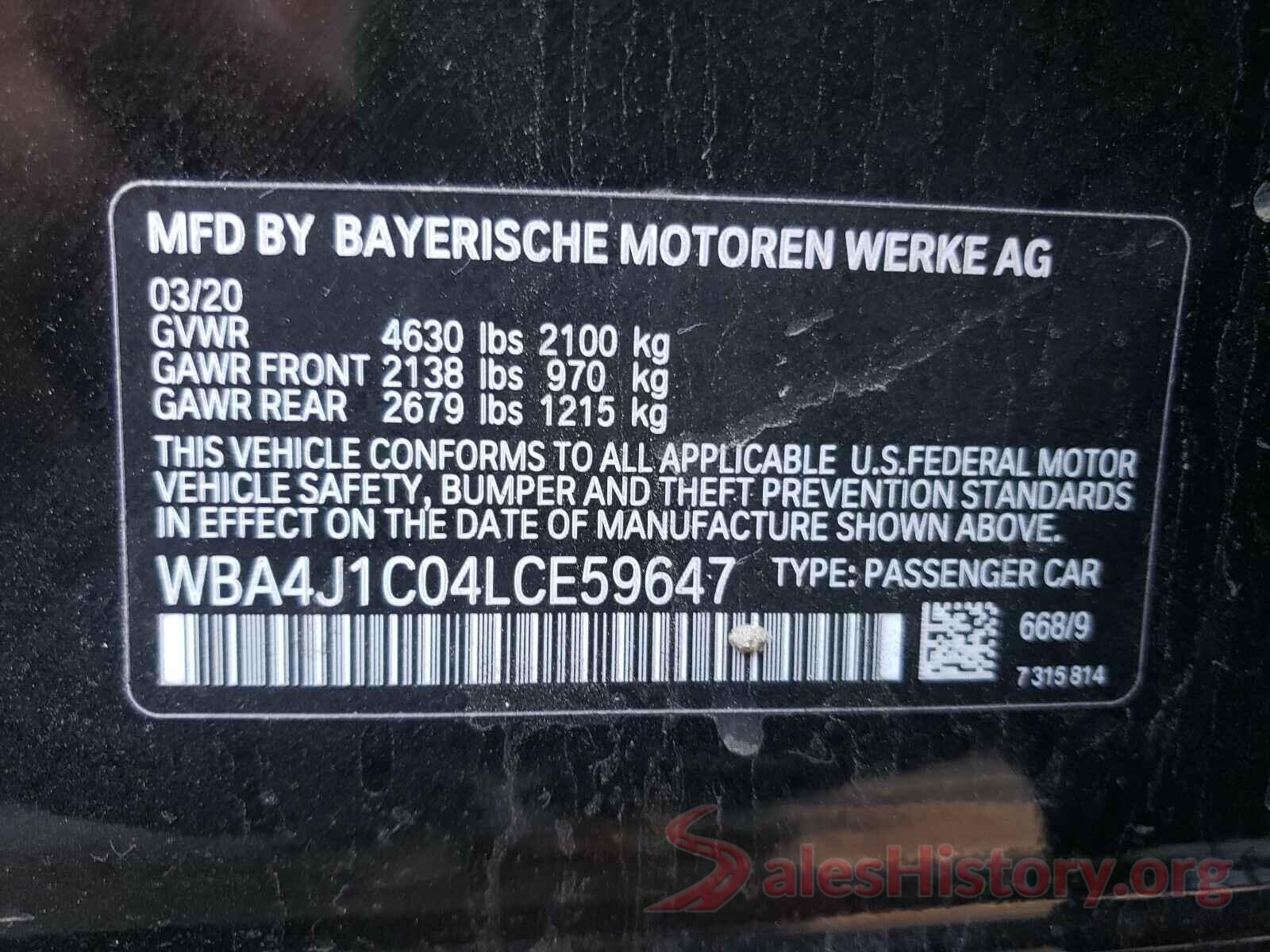 WBA4J1C04LCE59647 2020 BMW 4 SERIES