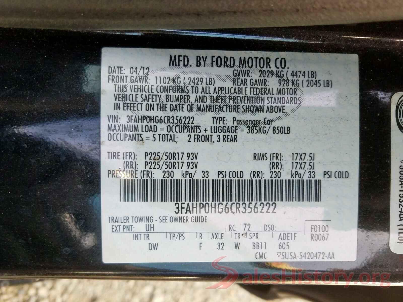 1N6BA1F14HN513730 2012 FORD FUSION