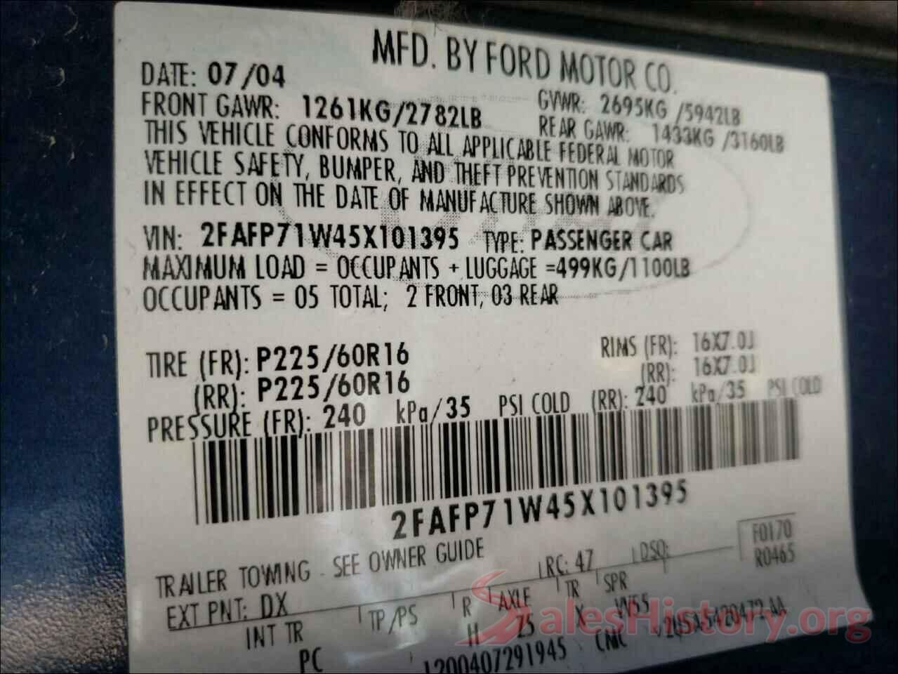 1FTEW1E51JKE39129 2005 FORD CROWN VIC