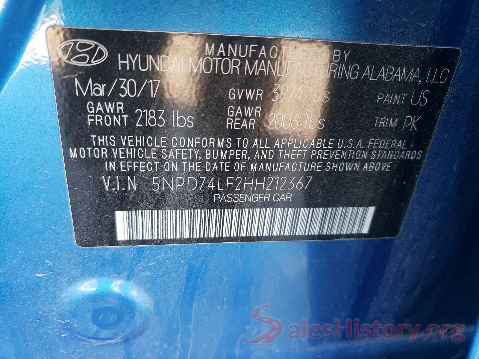 1N4AL3AP1HC256897 2017 HYUNDAI ELANTRA