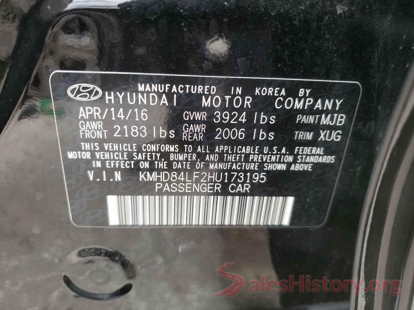 KMHD84LF2HU173195 2017 HYUNDAI ELANTRA