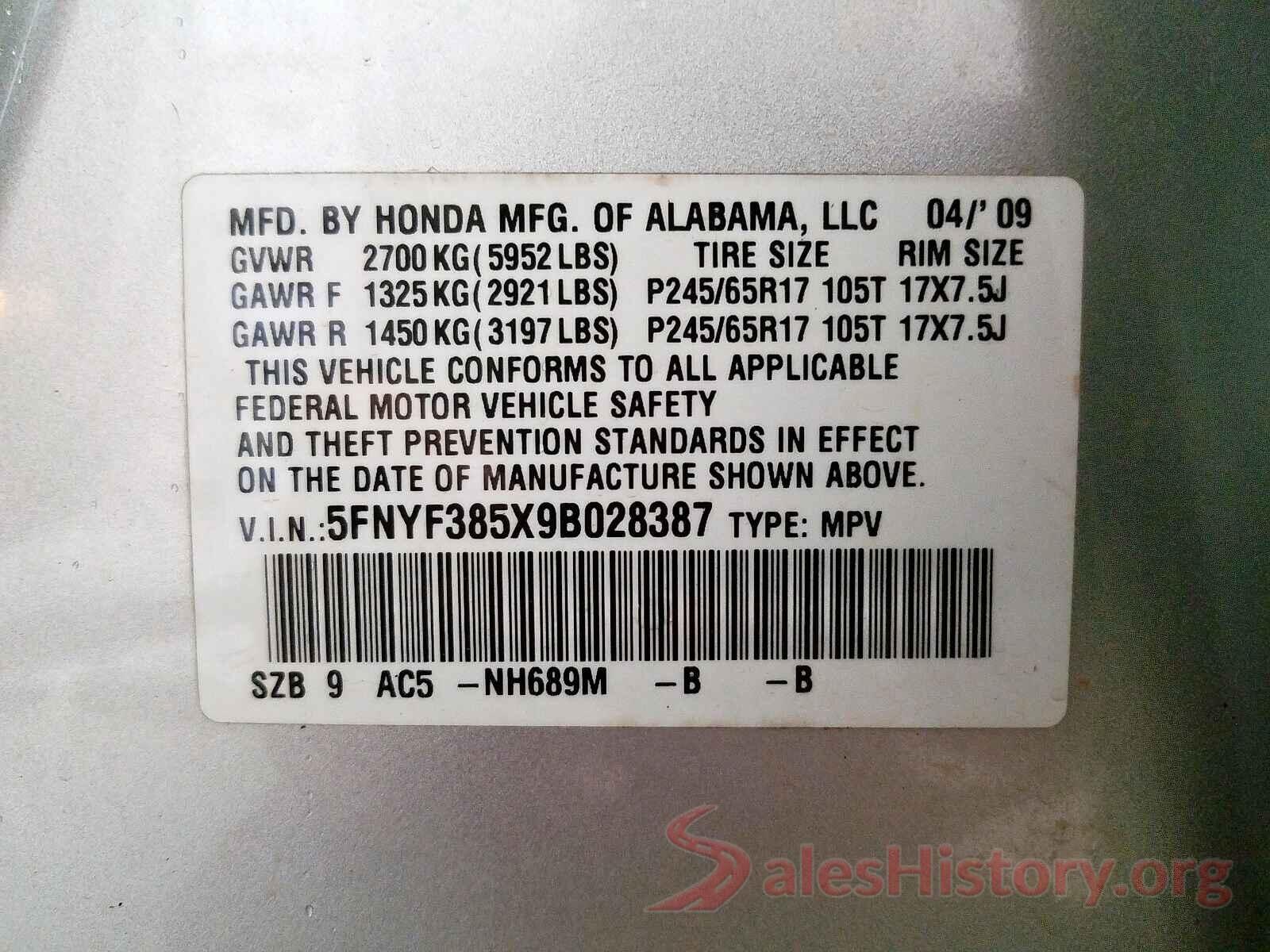 5XYP2DHCXLG014677 2009 HONDA PILOT