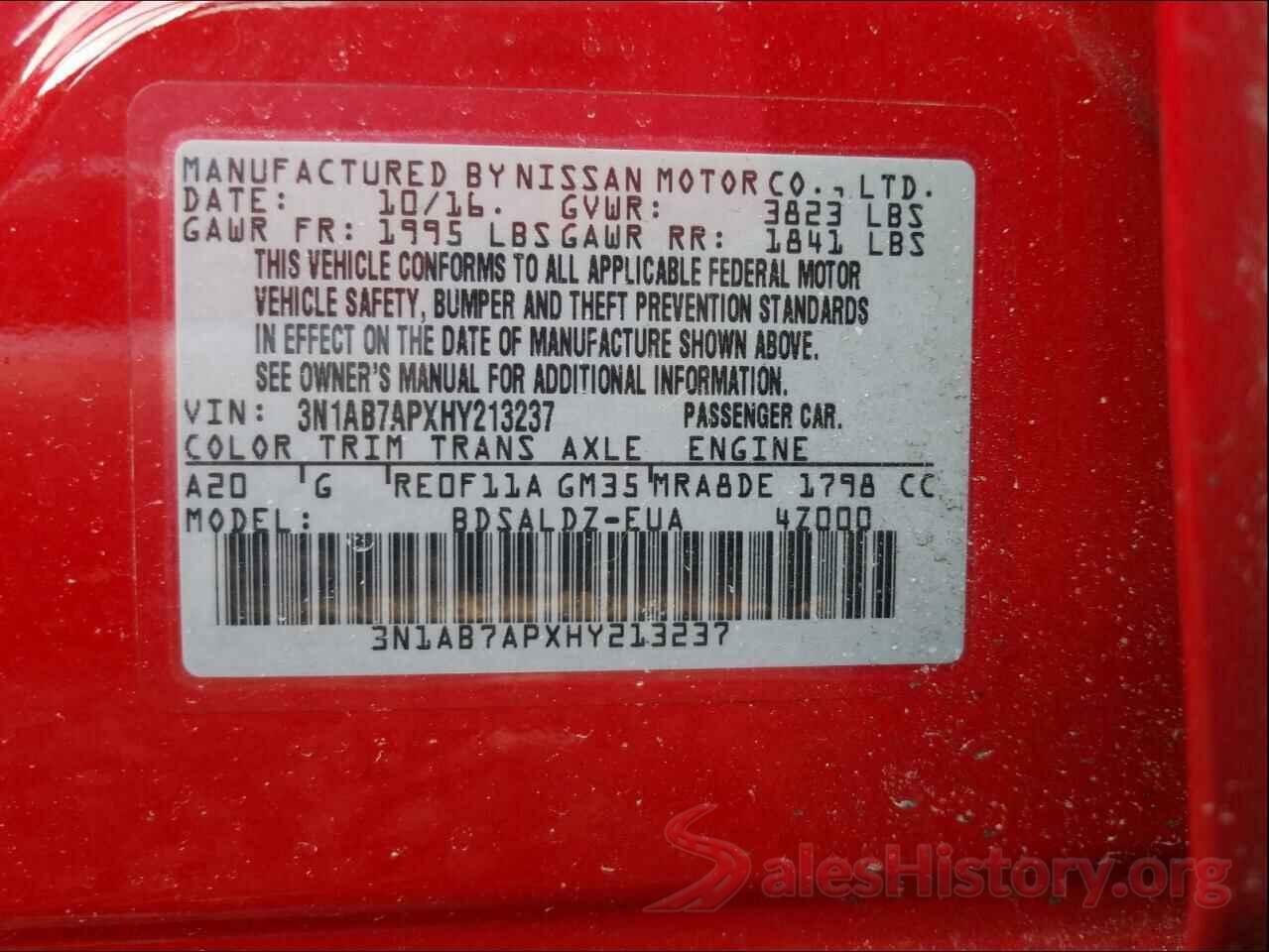 3N1AB7APXHY213237 2017 NISSAN SENTRA