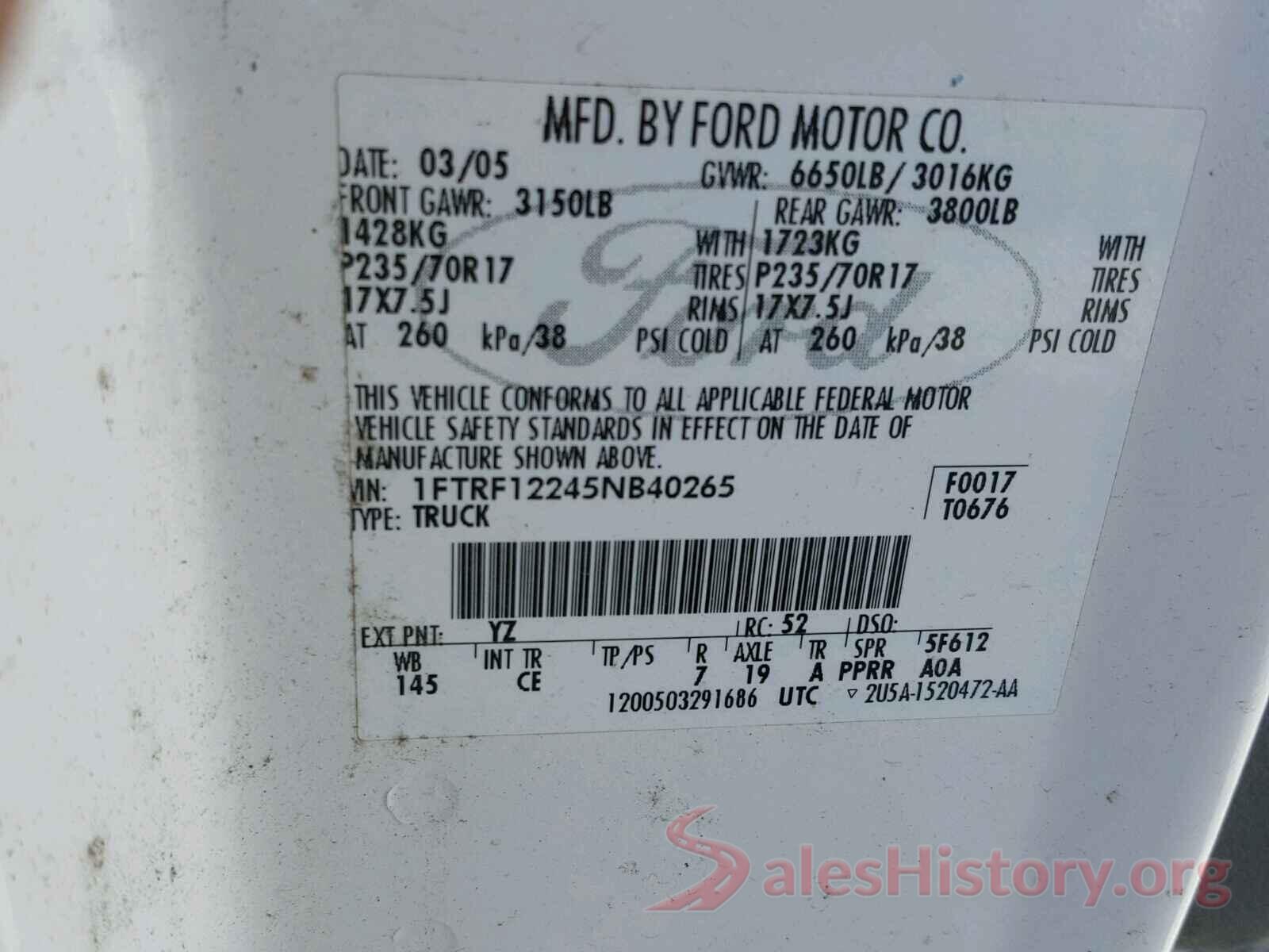 JN1BJ1CR1HW117992 2005 FORD F150