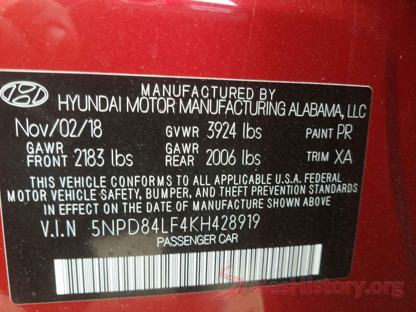 5NPD84LF4KH428919 2019 HYUNDAI ELANTRA