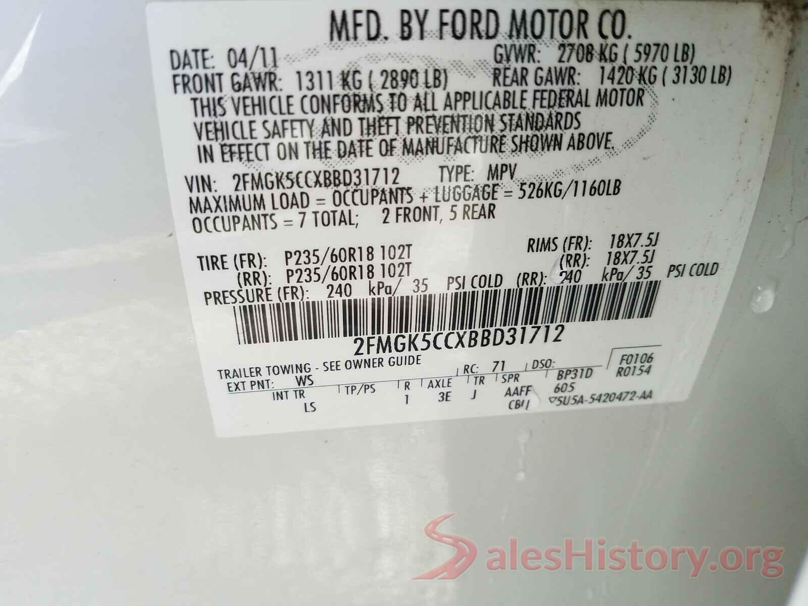 JN8AT2MT5LW011156 2011 FORD FLEX