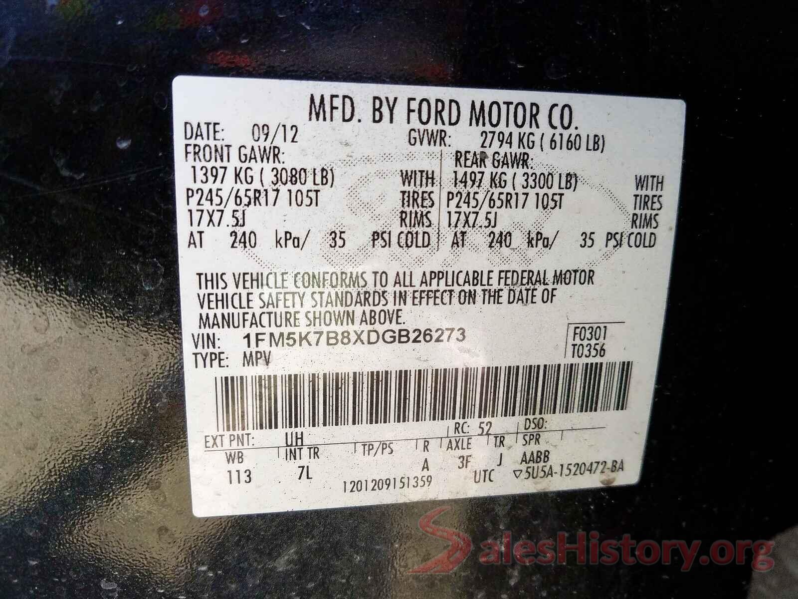 2HKRM3H42GH537745 2013 FORD EXPLORER