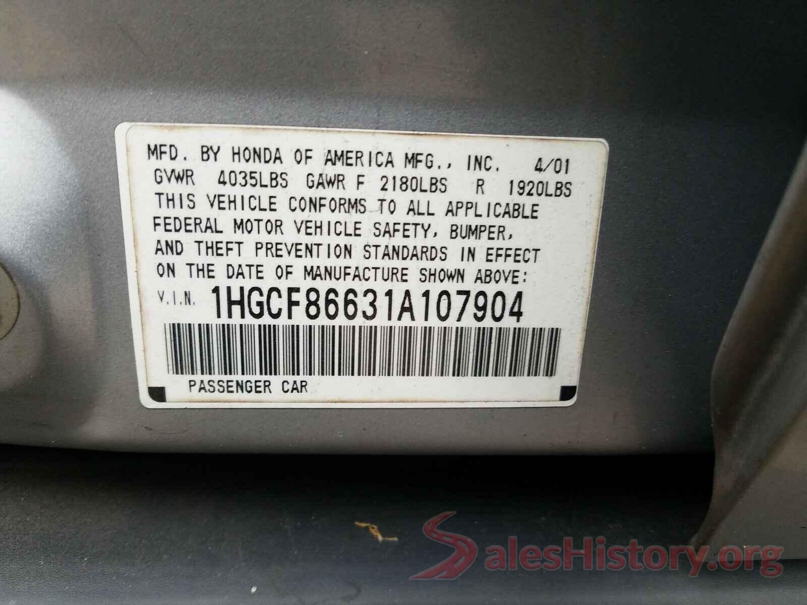 4S3BNAC62H3057987 2001 HONDA ACCORD