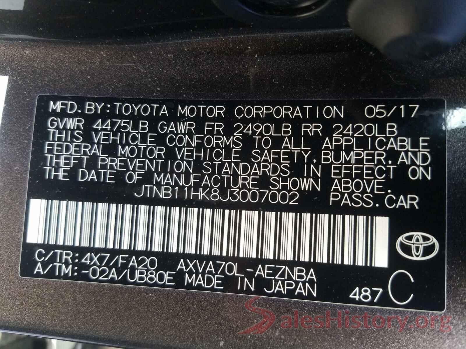 JTNB11HK8J3007002 2018 TOYOTA CAMRY