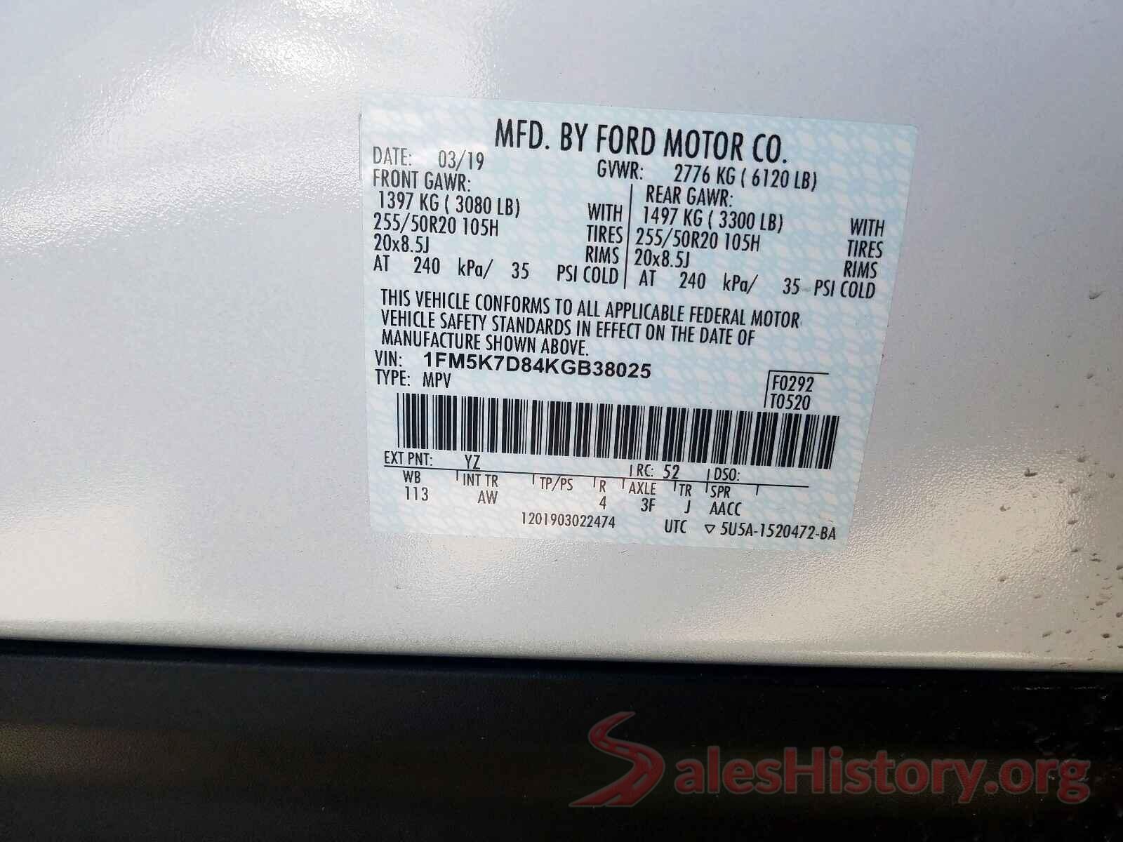 JM3KFBBM7K0525070 2019 FORD EXPLORER