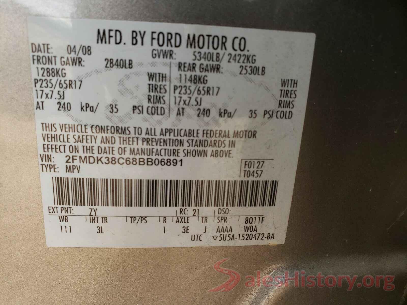 3FA6P0CD3LR175924 2008 FORD EDGE