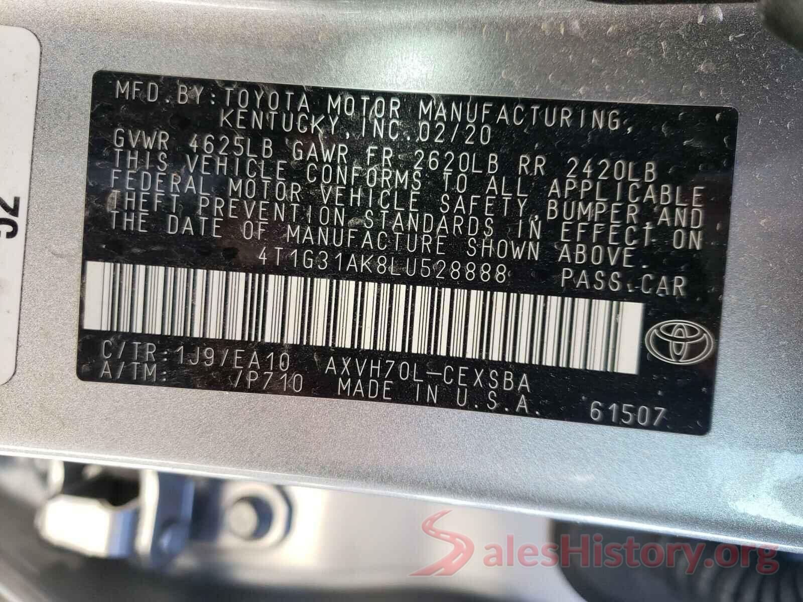 4T1G31AK8LU528888 2020 TOYOTA CAMRY