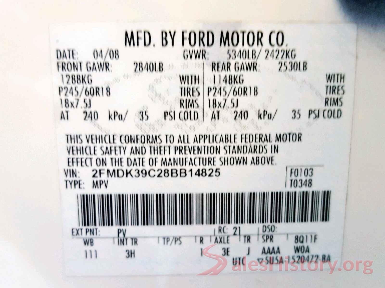 2FMDK39C28BB14825 2008 FORD EDGE