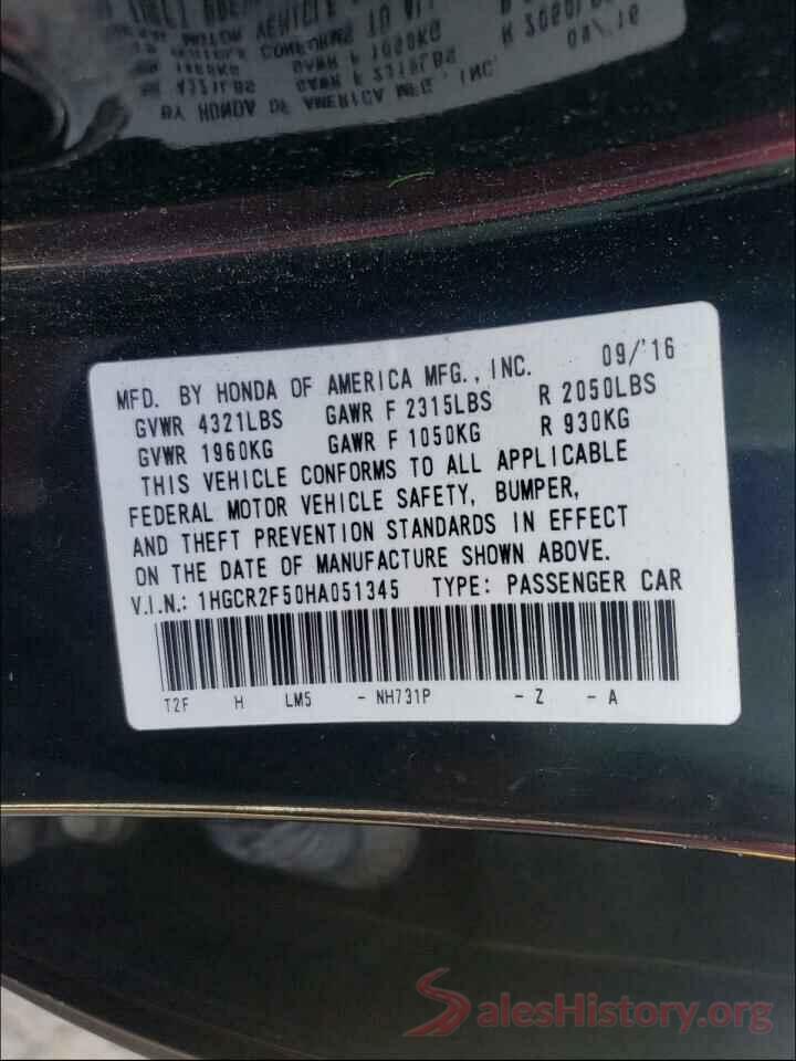 1HGCR2F50HA051345 2017 HONDA ACCORD