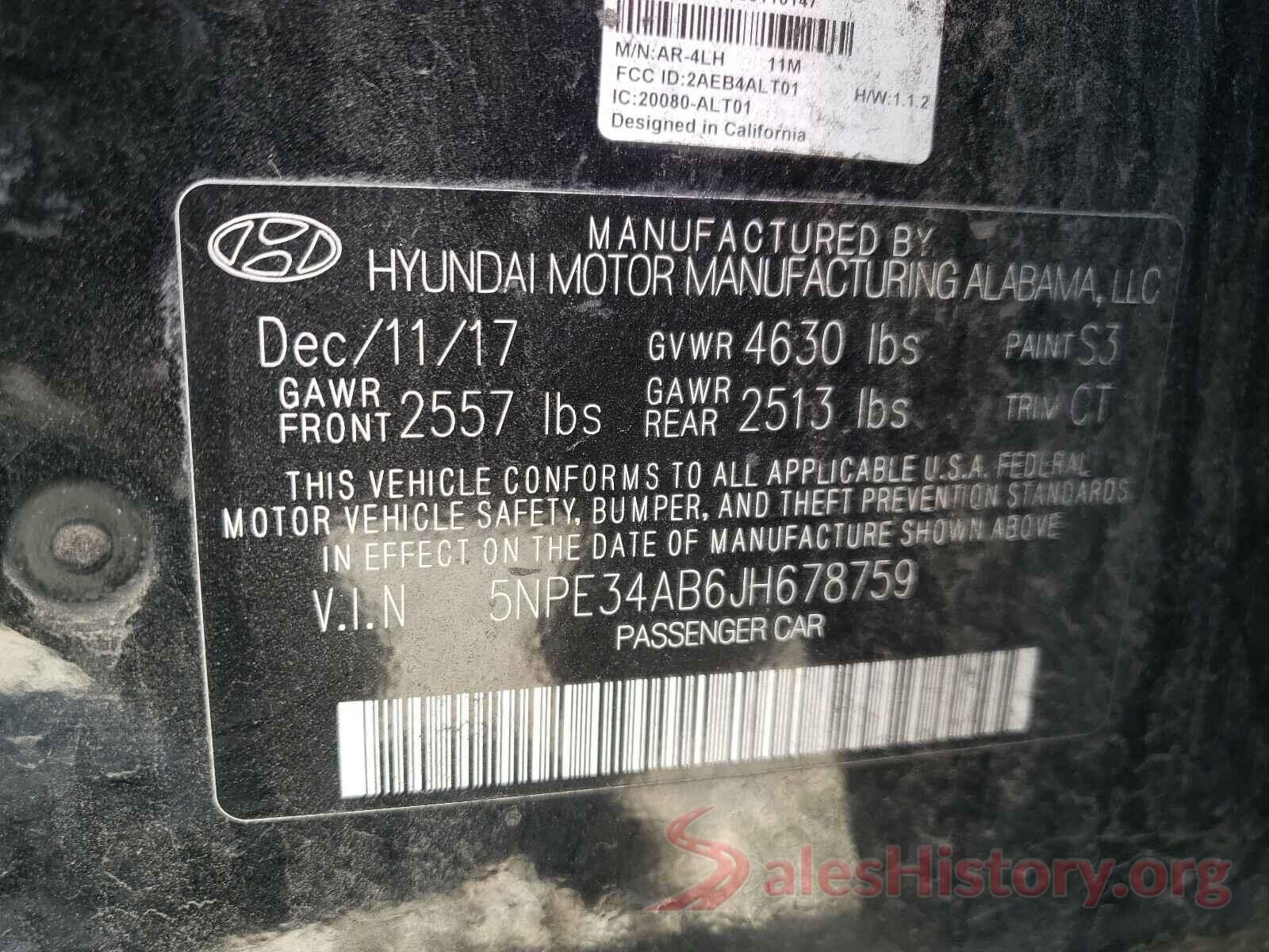 5NPE34AB6JH678759 2018 HYUNDAI SONATA