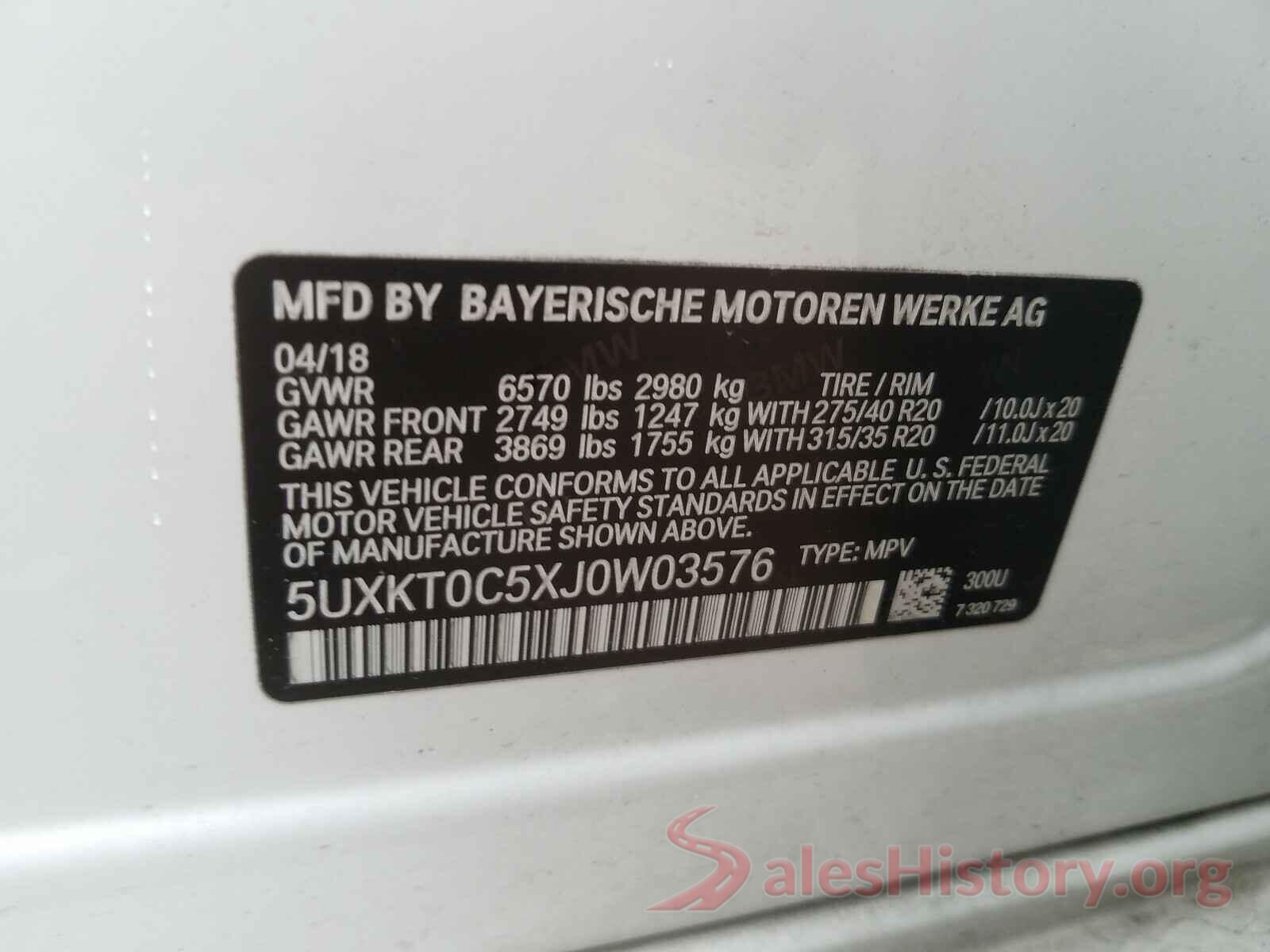 5UXKT0C5XJ0W03576 2018 BMW X5