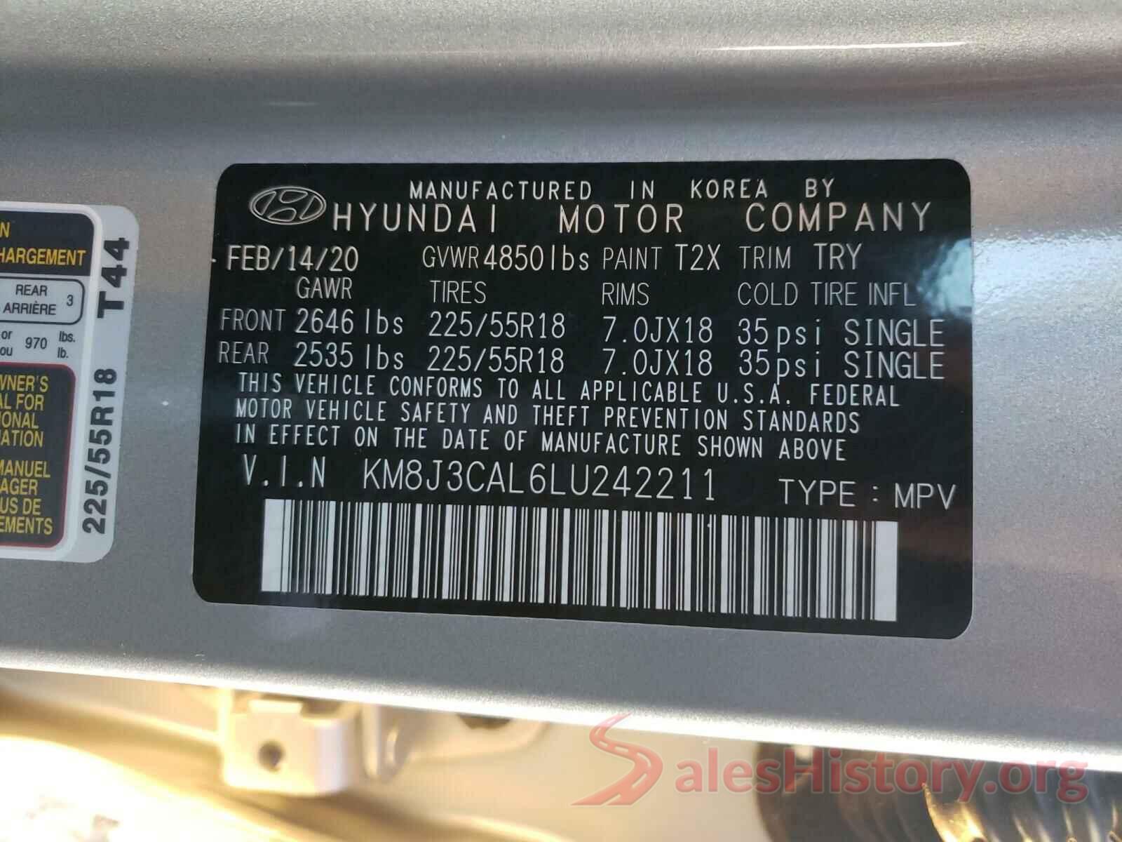 KM8J3CAL6LU242211 2020 HYUNDAI TUCSON