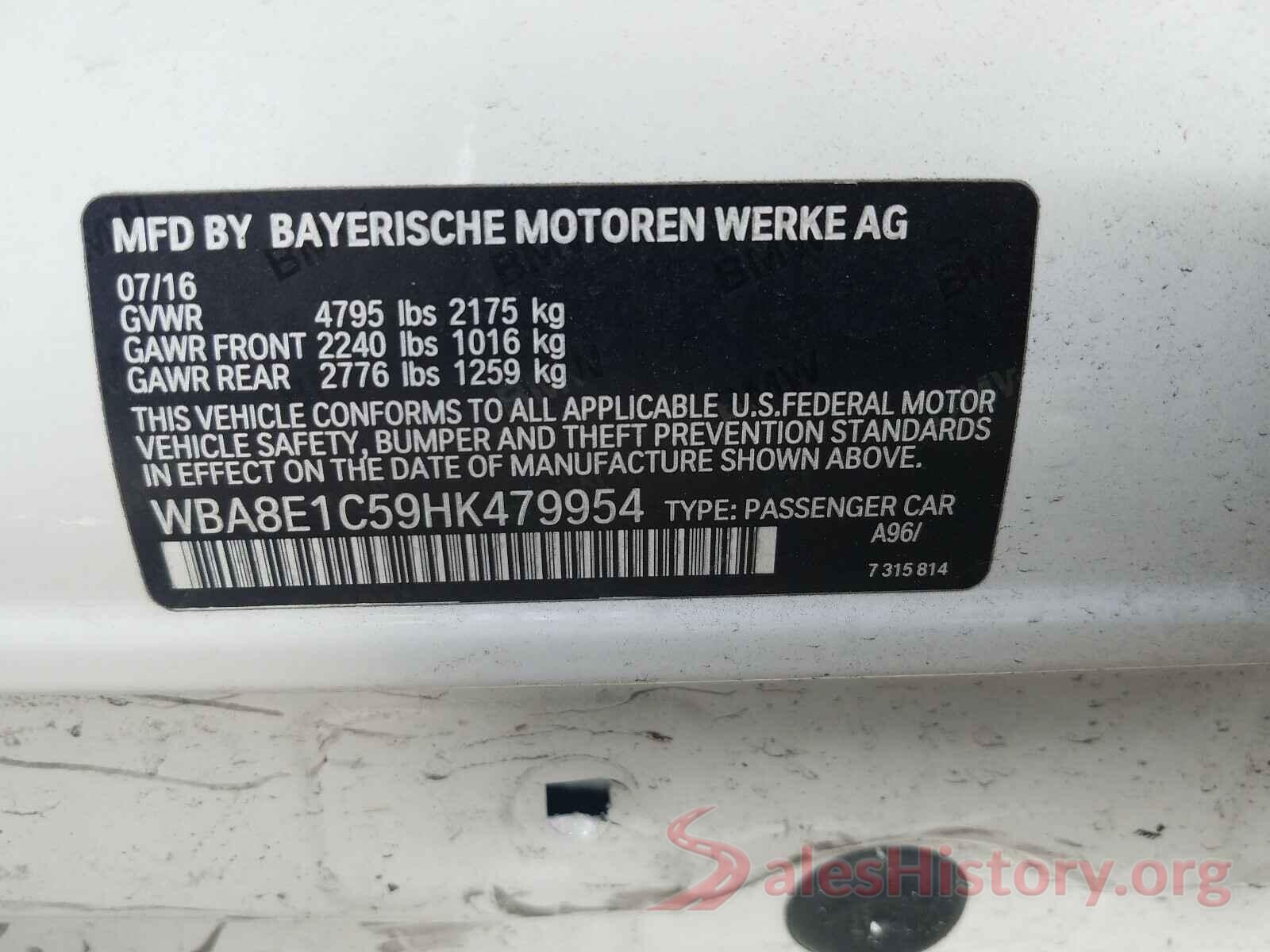 WBA8E1C59HK479954 2017 BMW 3 SERIES