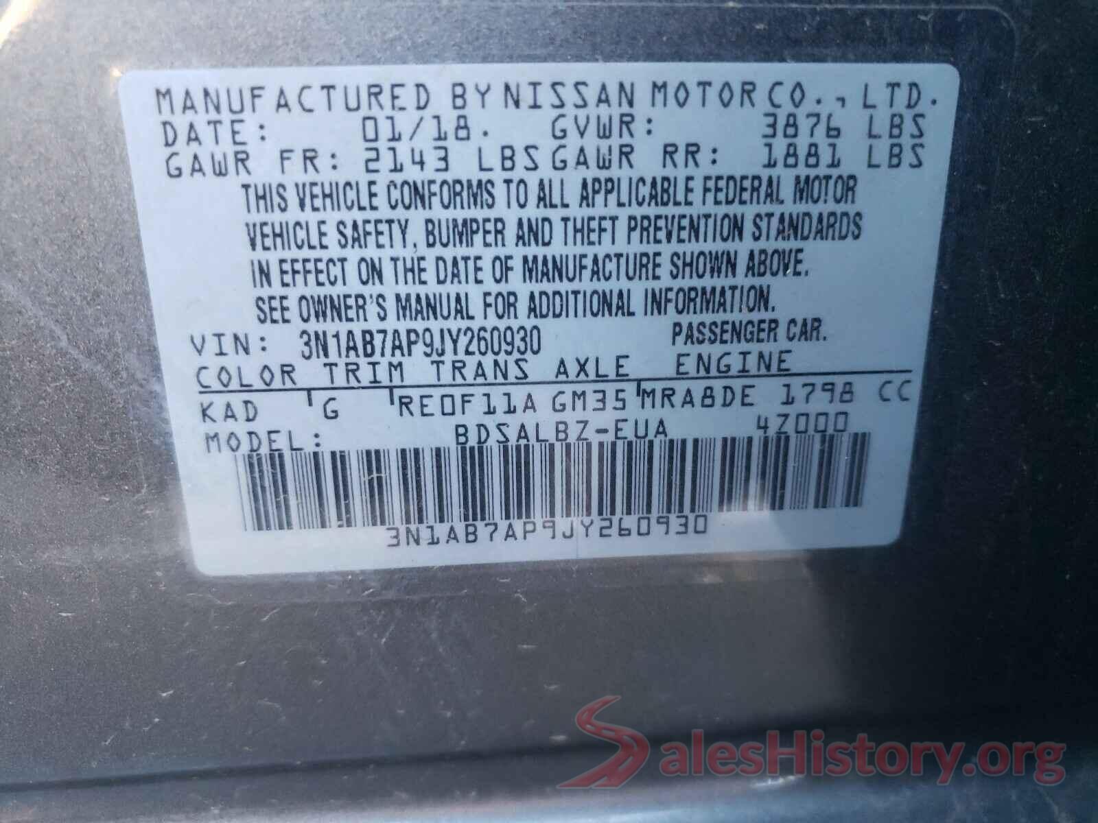 3N1AB7AP9JY260930 2018 NISSAN SENTRA