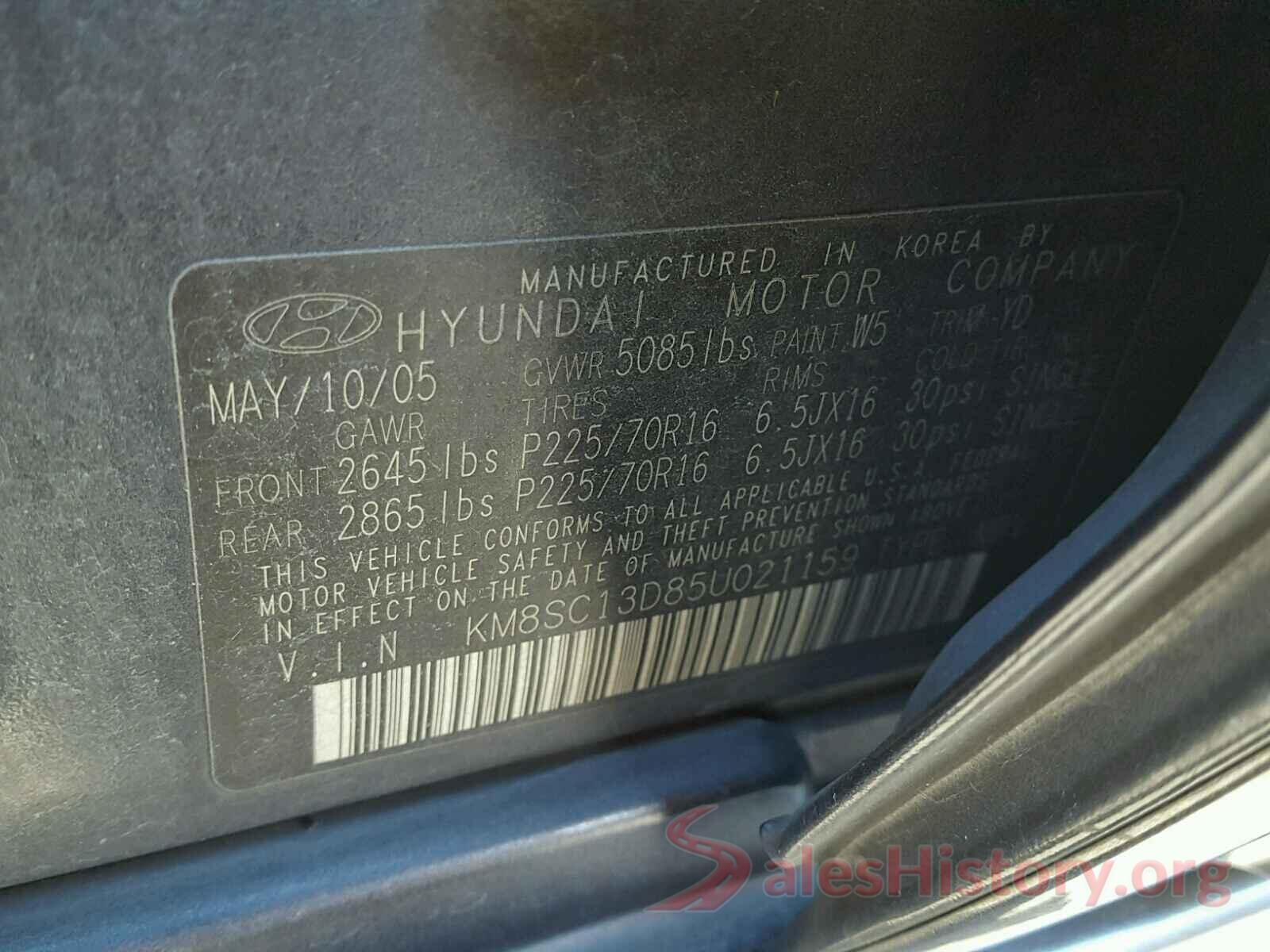 KM8J3CAL2KU010137 2005 HYUNDAI SANTA FE