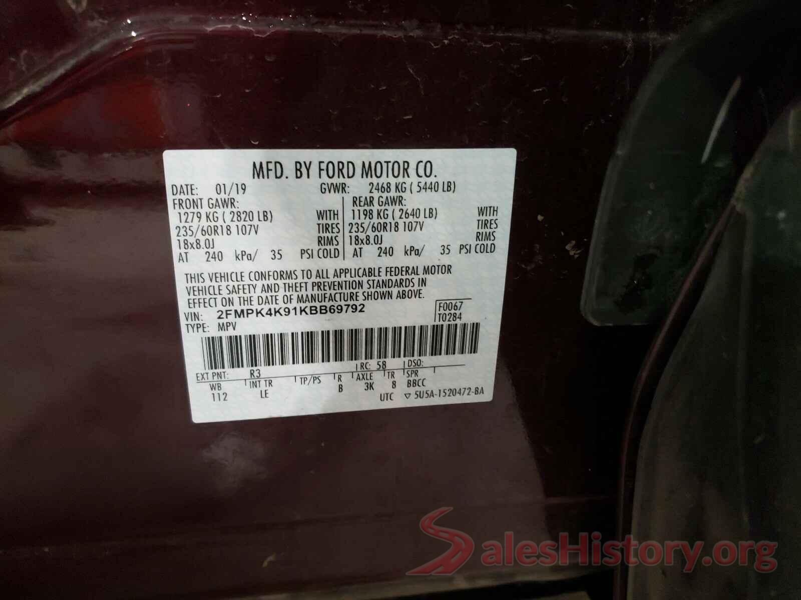 3KPF24AD6ME270957 2019 FORD EDGE