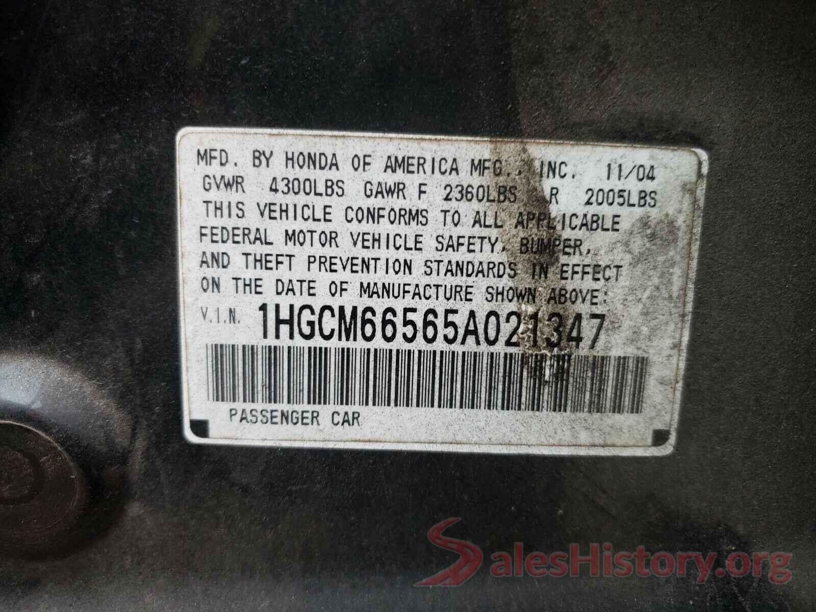 5NPD74LF0LH599784 2005 HONDA ACCORD