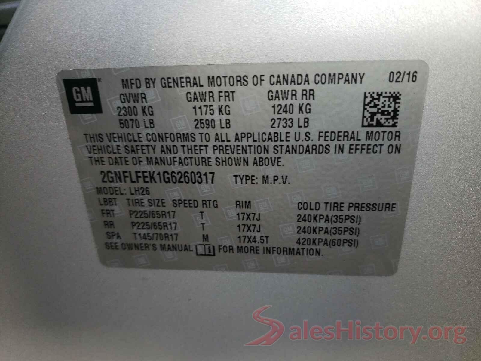 2GNFLFEK1G6260317 2016 CHEVROLET EQUINOX