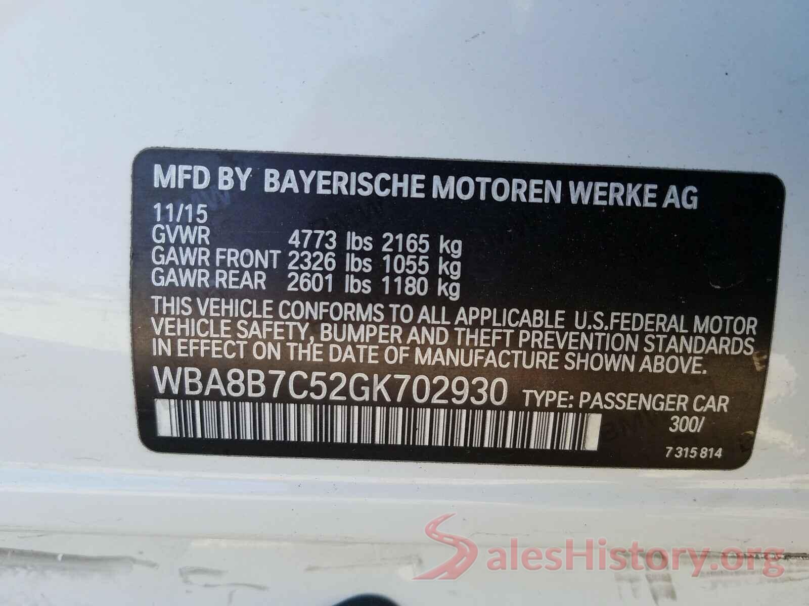 WBA8B7C52GK702930 2016 BMW 3 SERIES