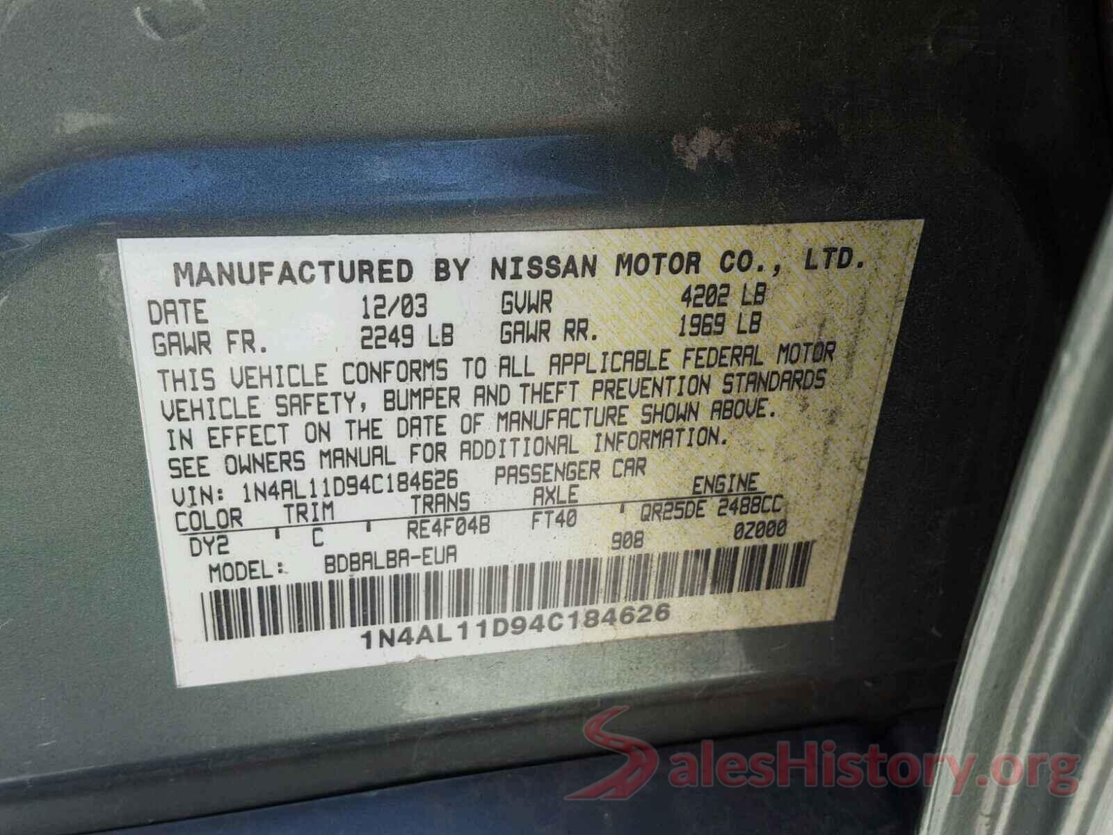 5YFEPRAE4LP038860 2004 NISSAN ALTIMA BAS