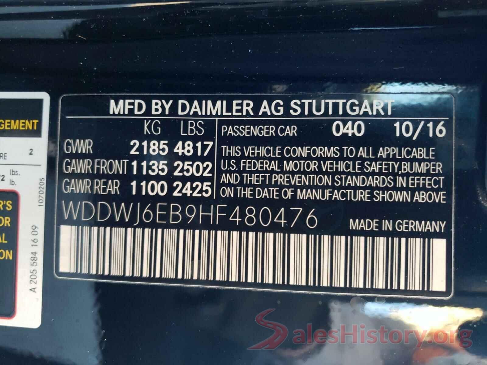 WDDWJ6EB9HF480476 2017 MERCEDES-BENZ C CLASS