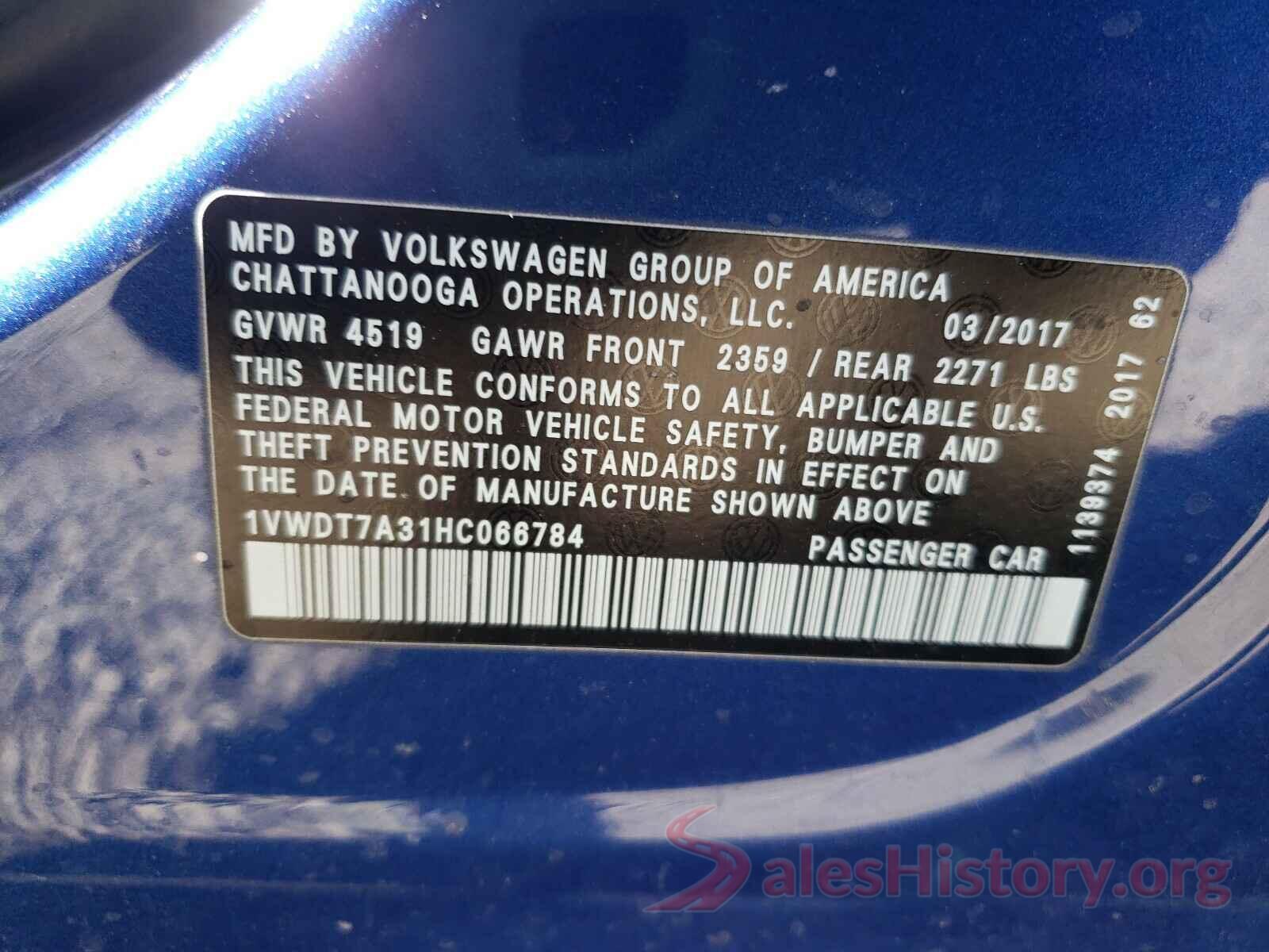 1VWDT7A31HC066784 2017 VOLKSWAGEN PASSAT