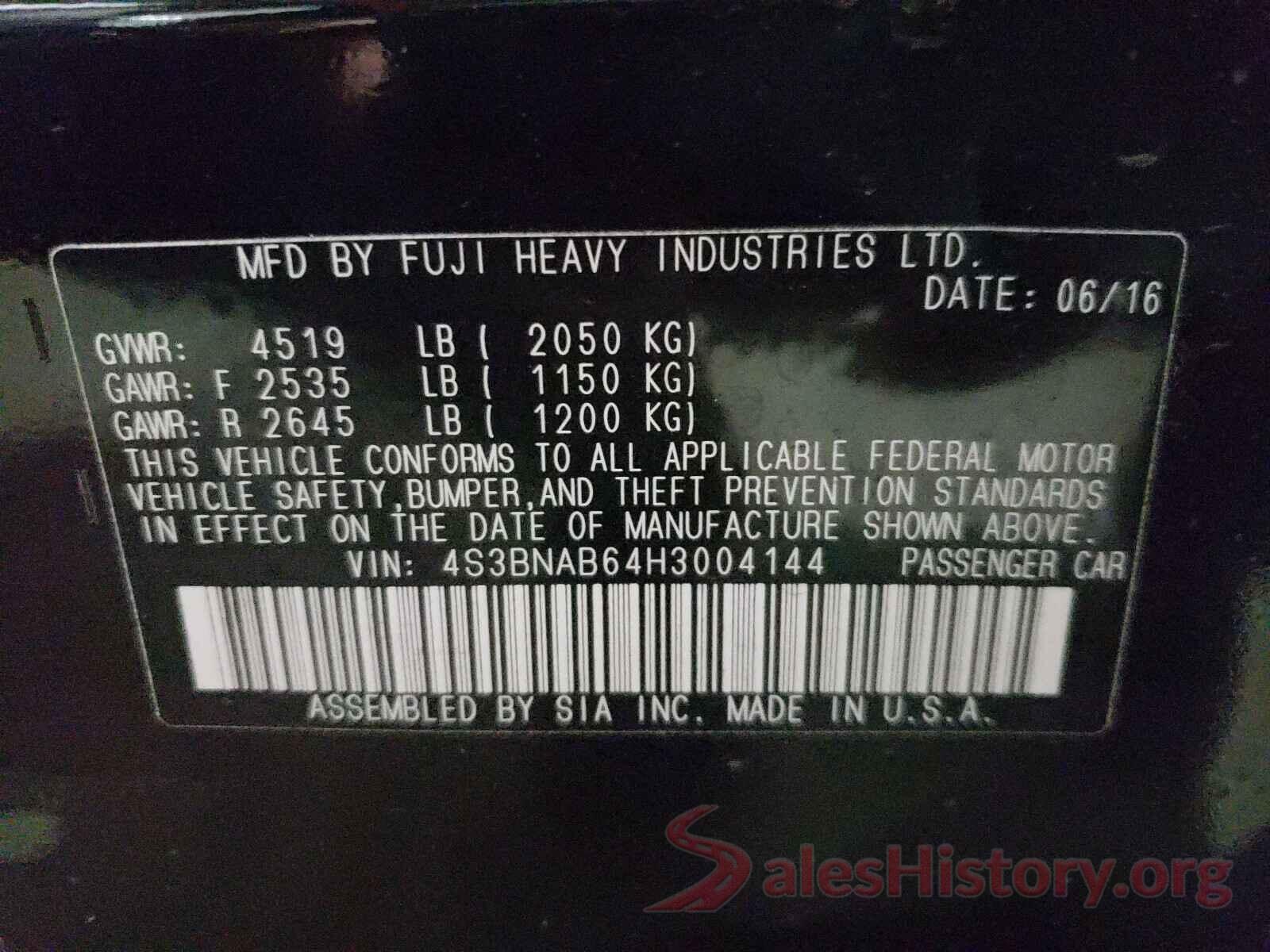 4S3BNAB64H3004144 2017 SUBARU LEGACY