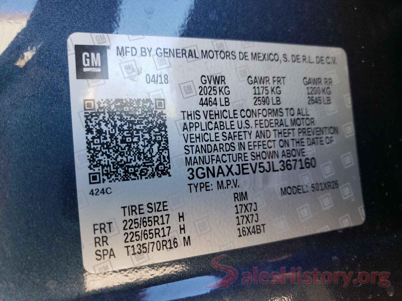 3GNAXJEV5JL367160 2018 CHEVROLET EQUINOX