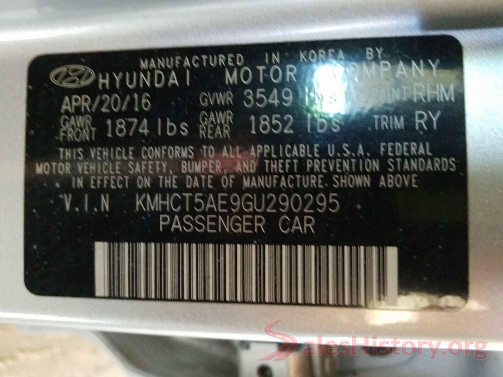 KMHCT5AE9GU290295 2016 HYUNDAI ACCENT