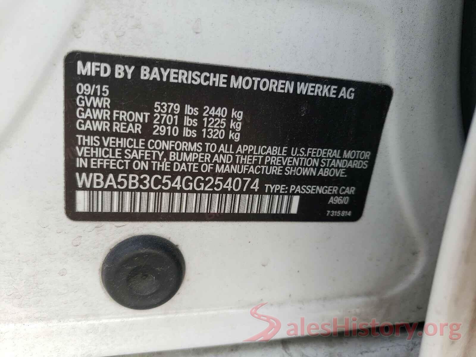 WBA5B3C54GG254074 2016 BMW 5 SERIES