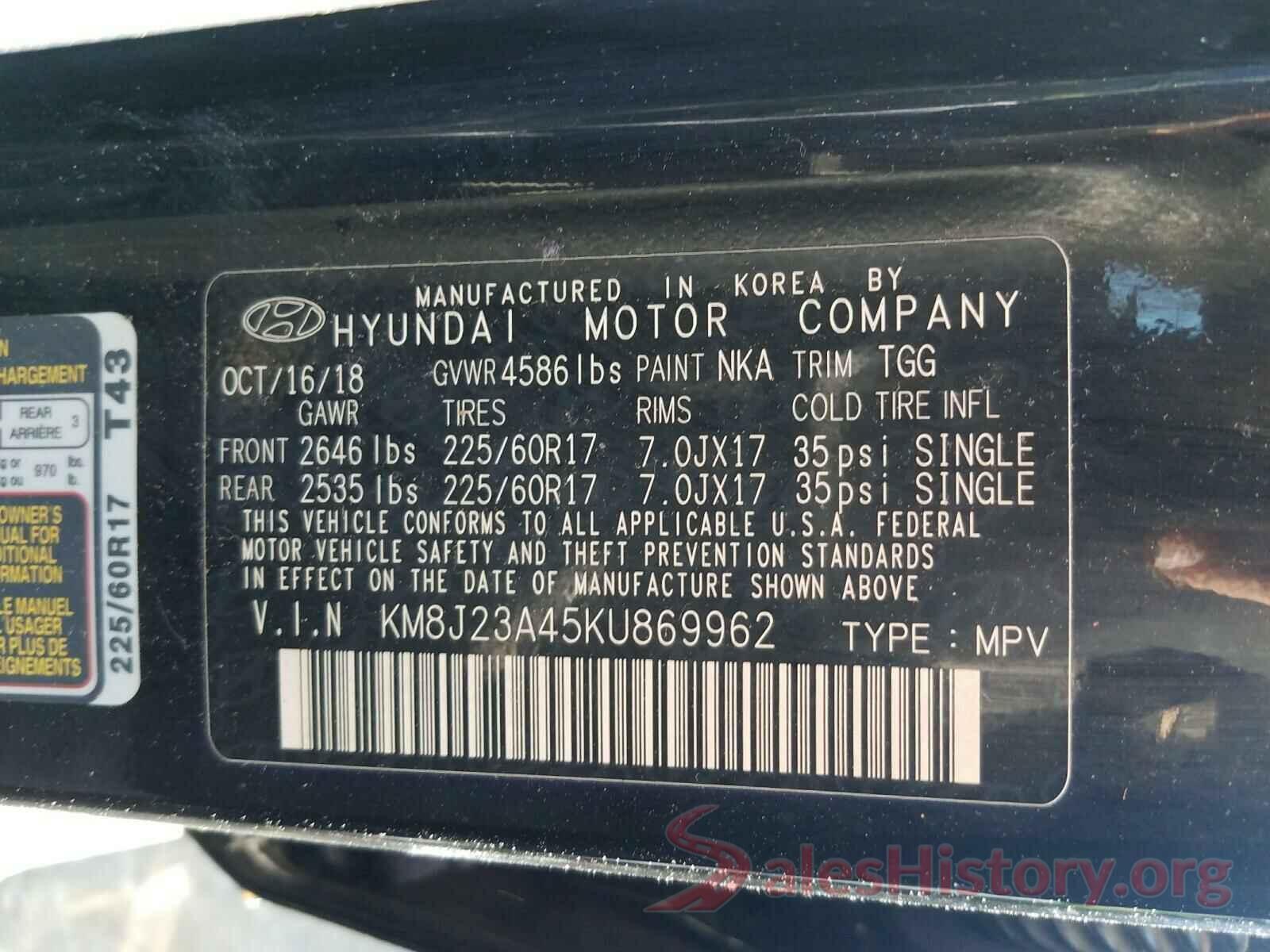 KM8J23A45KU869962 2019 HYUNDAI TUCSON