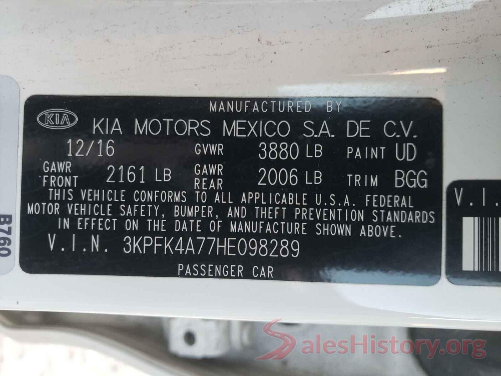 3KPFK4A77HE098289 2017 KIA FORTE