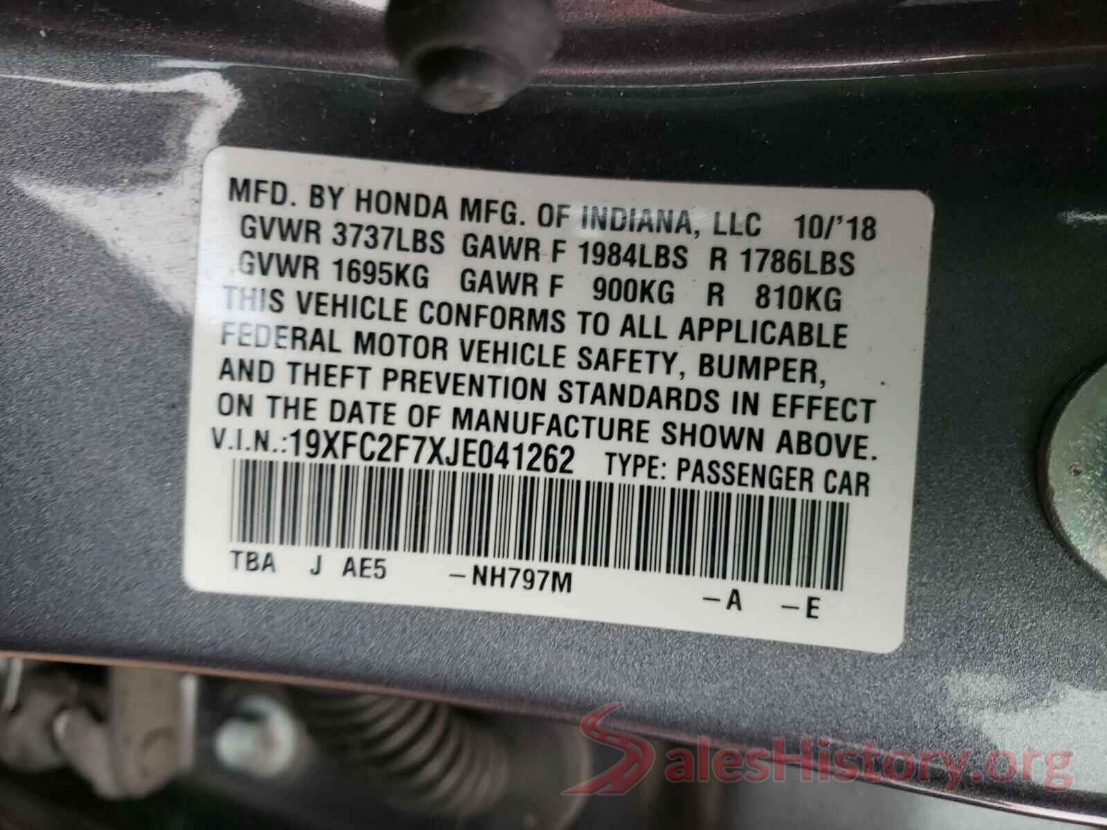 19XFC2F7XJE041262 2018 HONDA CIVIC