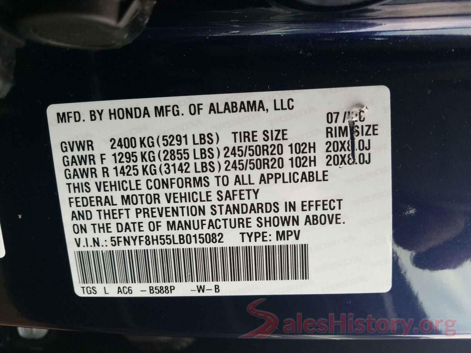 5FNYF8H55LB015082 2020 HONDA PASSPORT