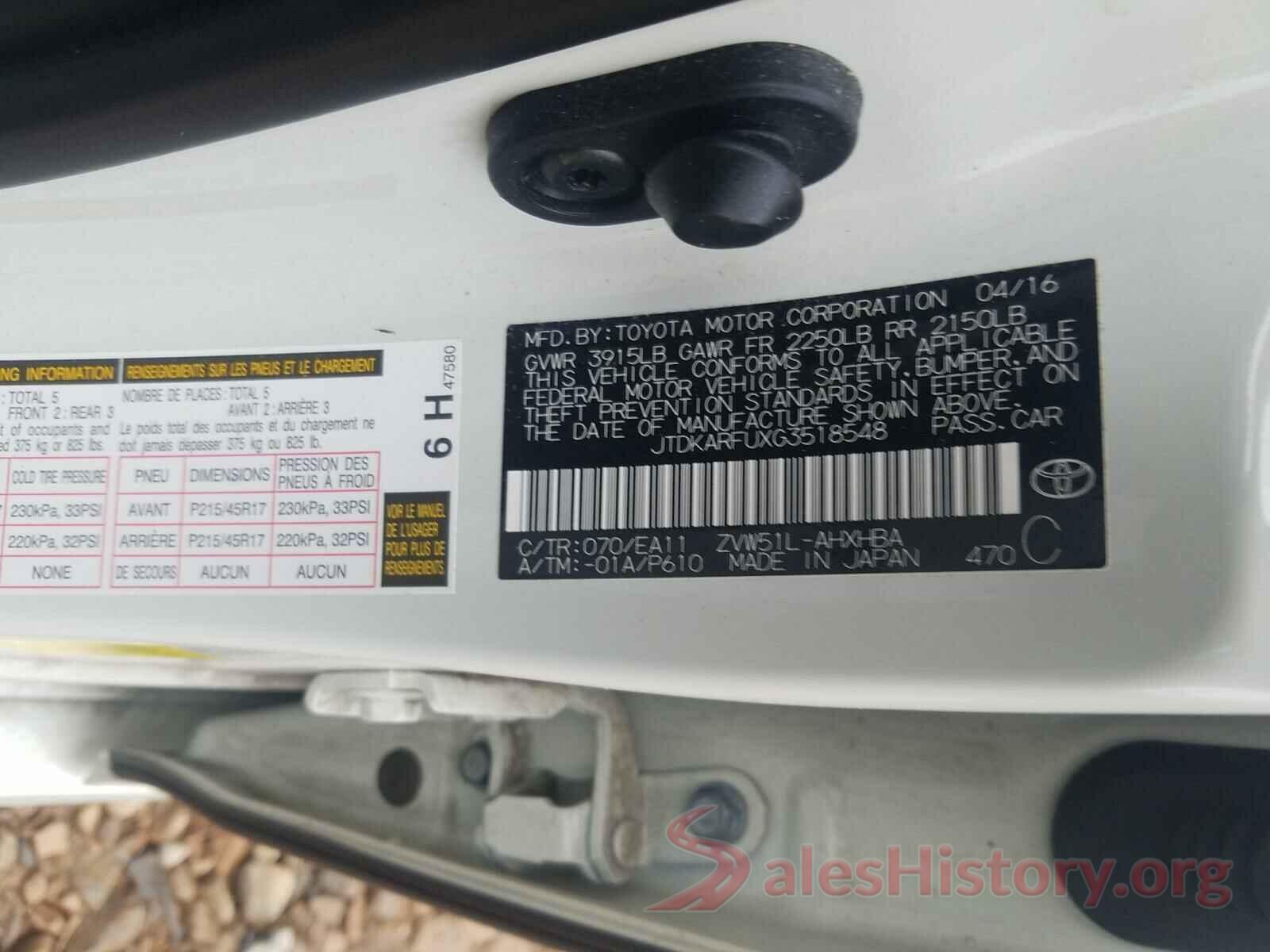 JTDKARFUXG3518548 2016 TOYOTA PRIUS