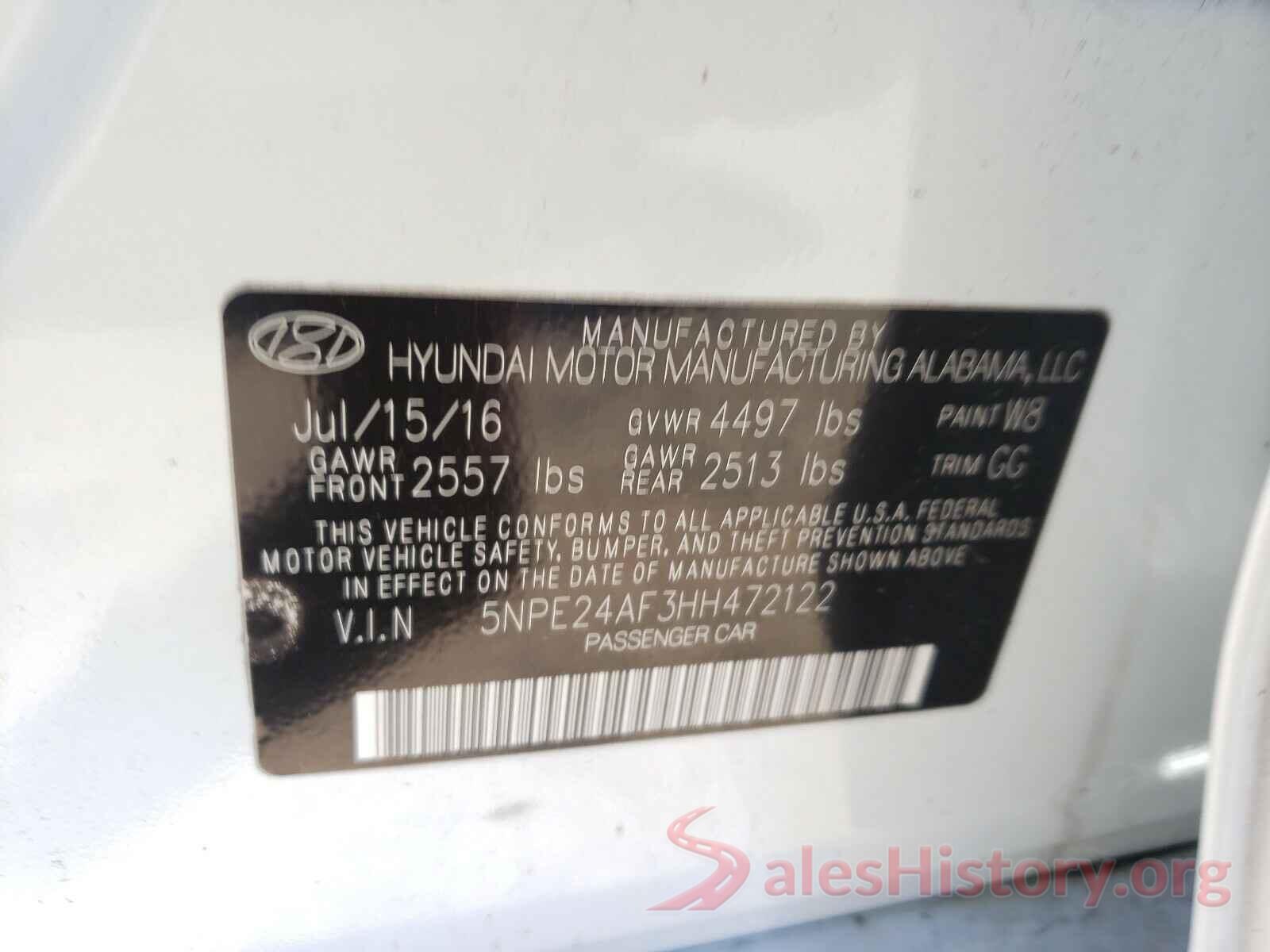 5NPE24AF3HH472122 2017 HYUNDAI SONATA