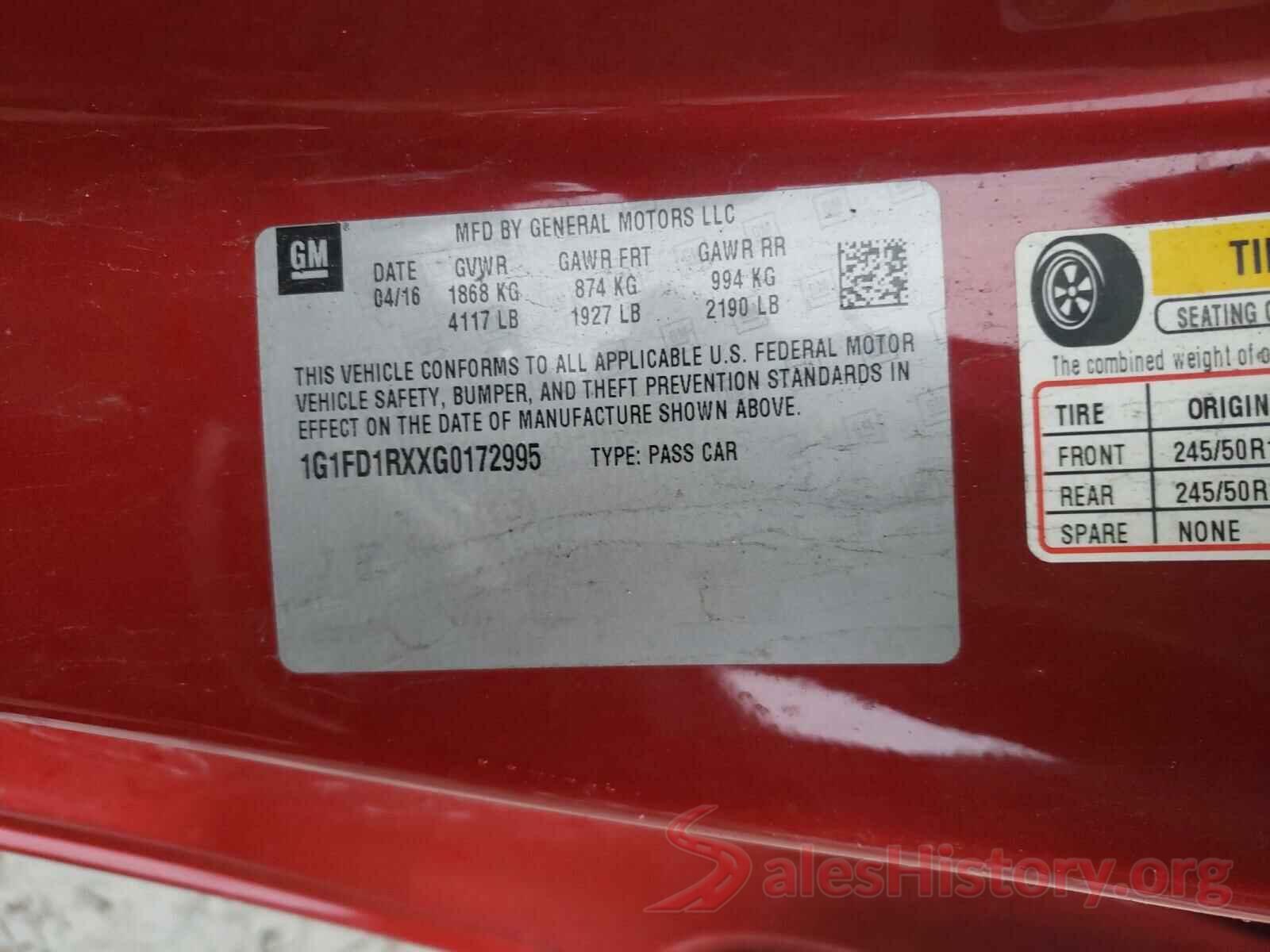 1G1FD1RXXG0172995 2016 CHEVROLET CAMARO