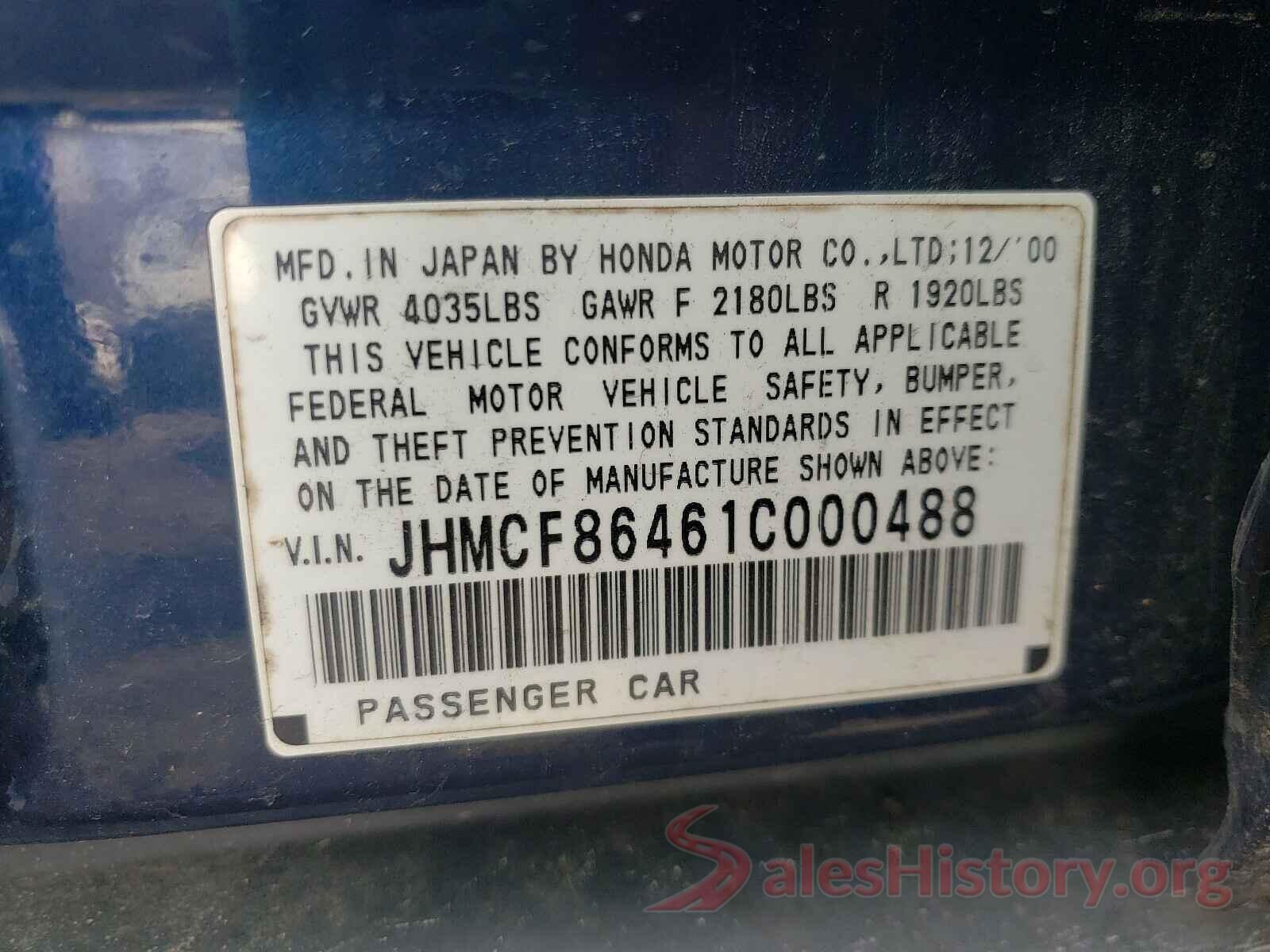 KNDJN2A25G7257691 2001 HONDA ACCORD